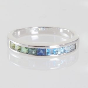 Ring Riviera mini 585/- Weißgold Blaugrün