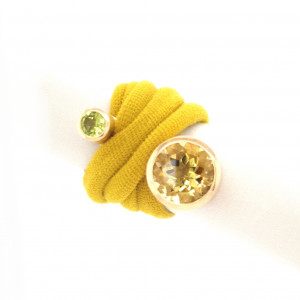 Wickelring Silber goldplattiert, Peridot, Lemonquarz
